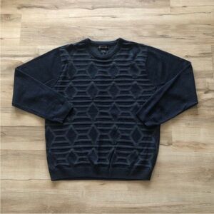 Pierre Cardin Wool Blend Dark Blue Textured Crewneck Sweater
